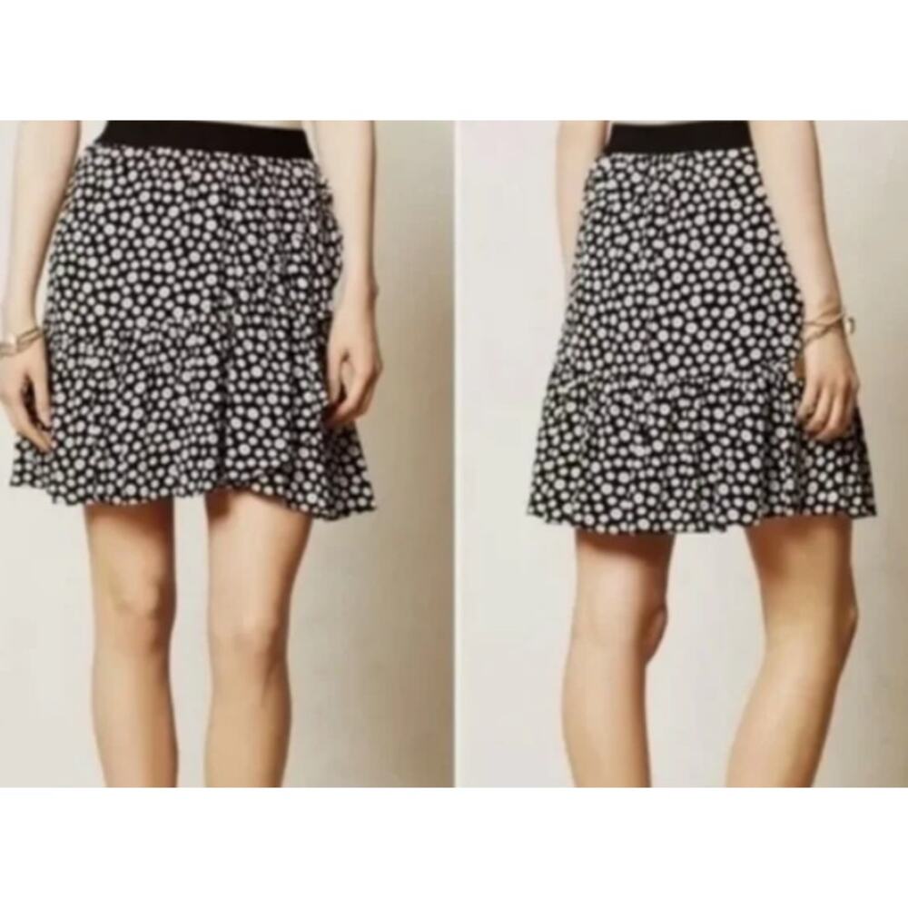 Maeve Size S Anthropologie Paulista Black White Button Print Flare Mini‎ Skirt